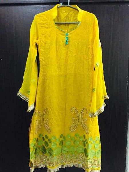 Embroidered Yellow Chiffon 3pc Dress 0