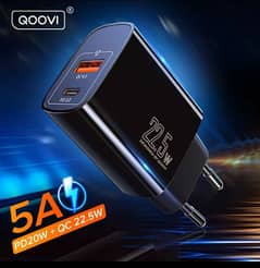 20W PD Charger QOOVI Dual USB Type C- Charger 5A Fast Charging Adapter