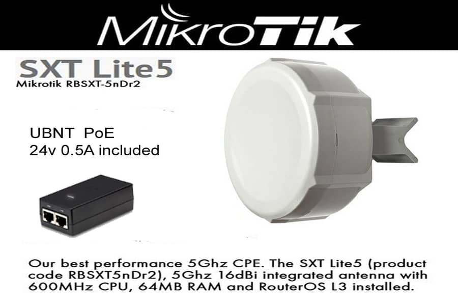 Mikrotik SXT Lite5 - RBSXT 5nDr2 | 16dBi Antenna CPE/PTP/PtMP,Litebeam 0