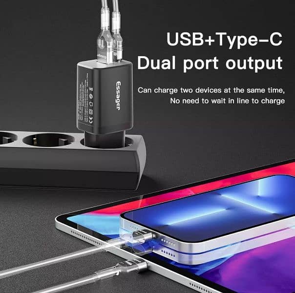 Chargers/Adapter ESSAGER USB Type C Fast Charger 30W QC PD 3.0 Dual Po 2