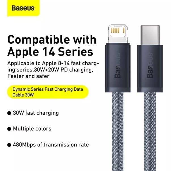 Data Cables Baseus 20W PD USB C Cable 2Meters Charging USB C for iPhon 1