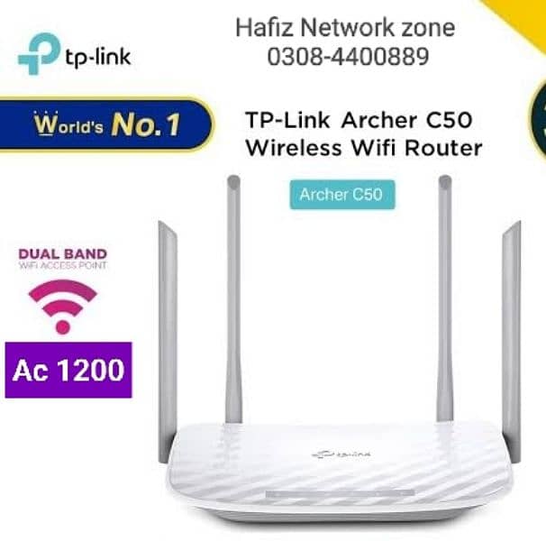 Tplink Archer C50 dual Band Gigabit Ac1200 (best 4 other tenda ptcl) 0