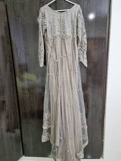 Bridal Wedding Grey Maxi Dress with dupatta