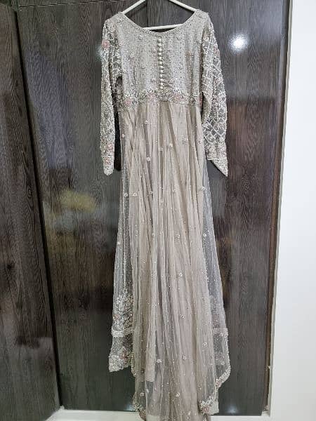 Bridal Wedding Grey Maxi Dress with dupatta 0