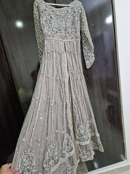 Bridal Wedding Grey Maxi Dress with dupatta 2