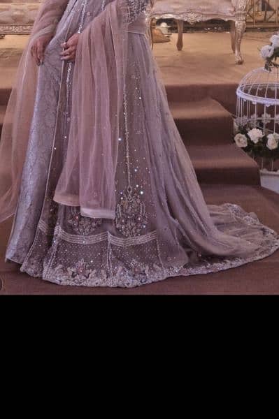 Bridal Wedding Grey Maxi Dress with dupatta 6