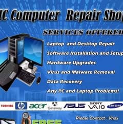Computer service and repair, networking services, data recovery etc