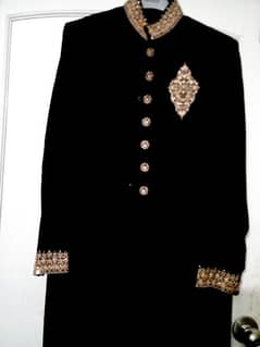 Black n Golden neck n arm embroided sherwani branded