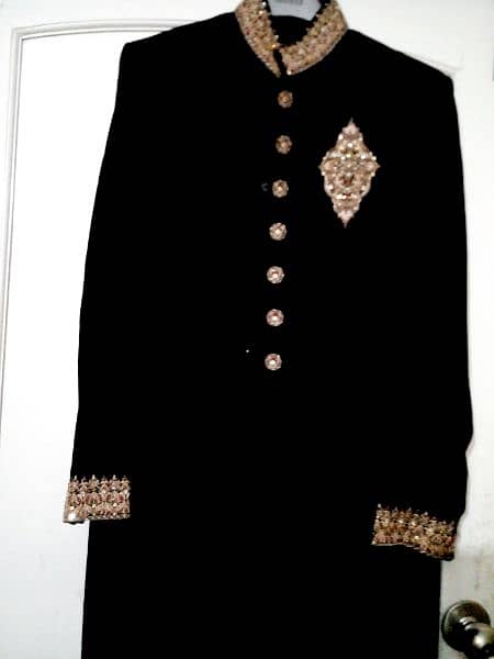 Black n Golden neck n arm embroided sherwani branded 0