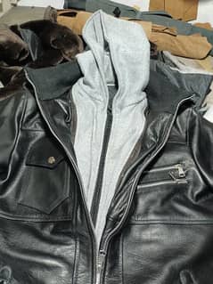 genuine leather hood jacket