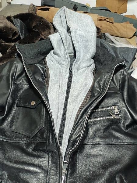 genuine leather hood jacket 0