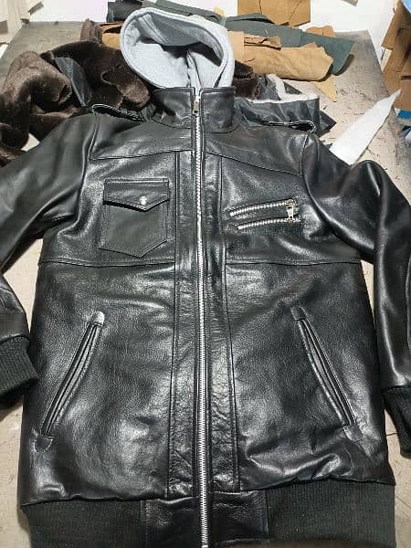 genuine leather hood jacket 1