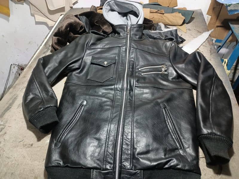 genuine leather hood jacket 2