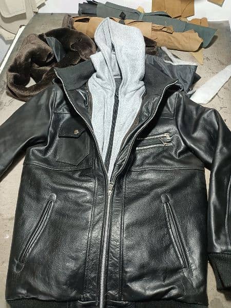 genuine leather hood jacket 3