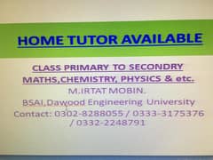 HOME TUTOR AVAILABLE MATHS,CHEMISTRY, PHYSIC,CLASS PRIMARY TO SECONDRY