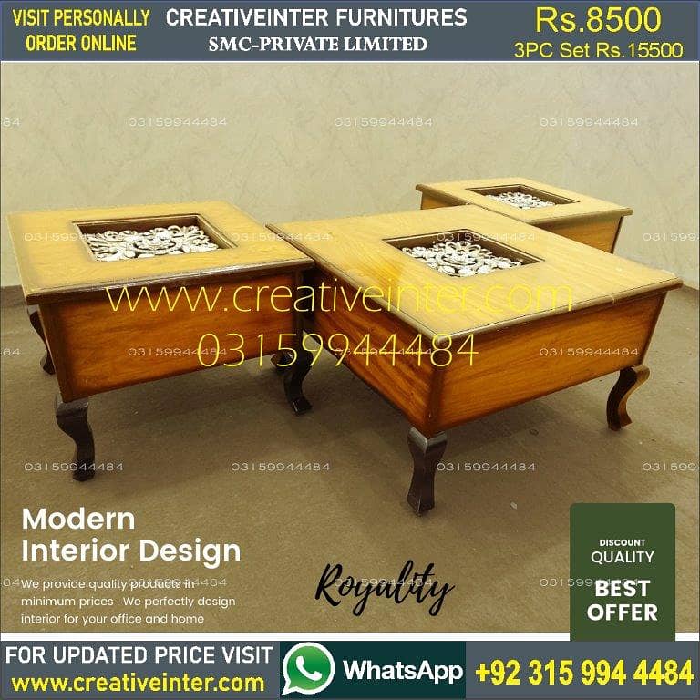 Coffee center table set 3pc clordsgn makr bed sofa chair almari dining 7