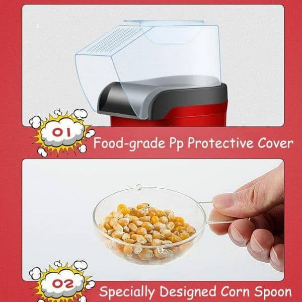 Popcorn Maker Hot Air Popcorn Popper 1200W With Measuring Cup Oil Free 6