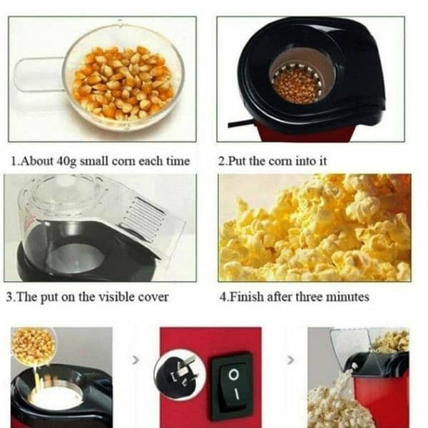 Popcorn Maker Hot Air Popcorn Popper 1200W With Measuring Cup Oil Free 7