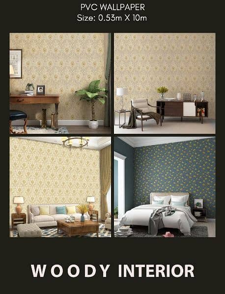 PVC wallpaper with latest designs.  vinyl wood floor blinds interior 2
