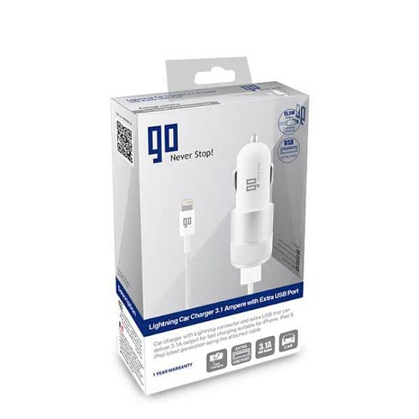 GO NEVER STOP LIGHTNING CAR CHARGER 3.1 AMPERE WITH EXTRA USB PORT 1
