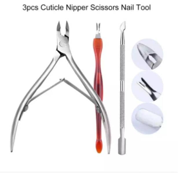 3pcs Stainless Steel Nail Cuticle Scissor Pusher 3