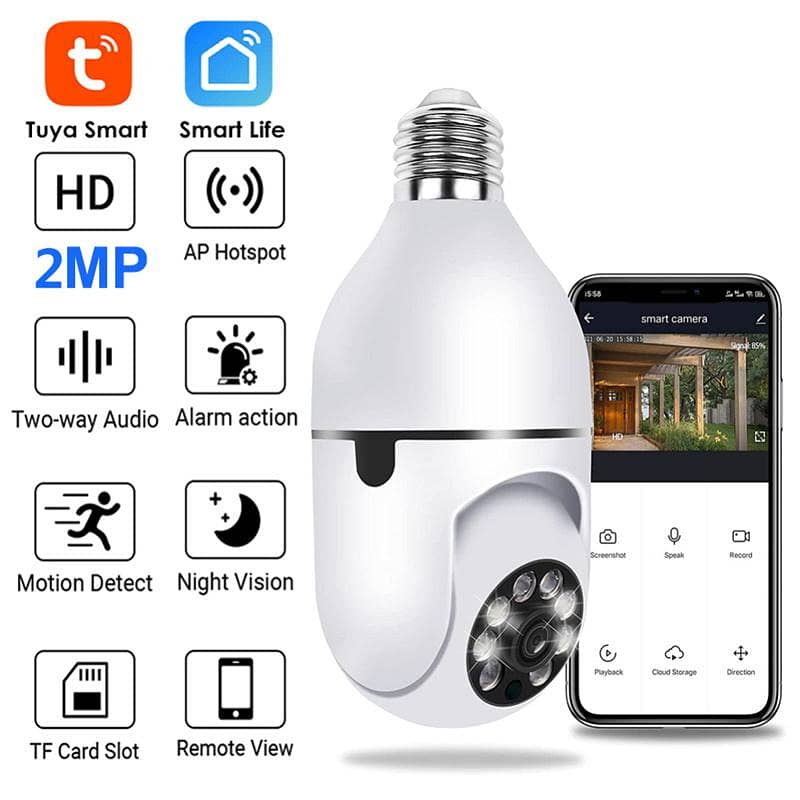 Wi-Fi 2MP Wireless 360 Auto Tracking Bulb PTZ IP cctv Camera 0