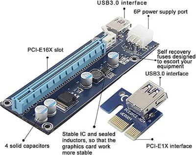 PCI-E Express 1x to 16x Extender Riser Card + SATA 6Pin Power Cable