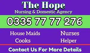 Maids, couple, House maid, office boy, Guard, Cook, Patient Care, Cook