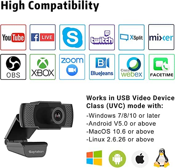 Septekon 1080P HD Webcam with Microphone, Streaming 4