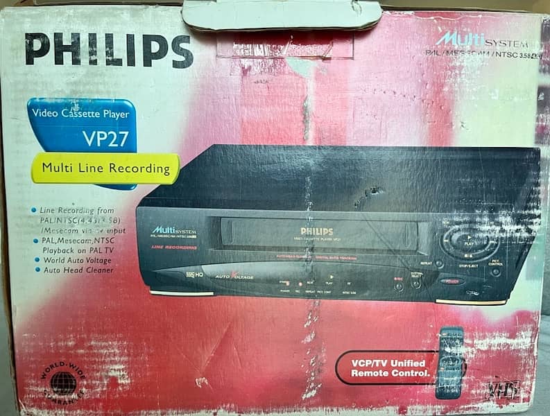 Box Pack PHILIPS Video Cassette Player VP27 Multi Line Recording 1