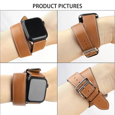 Double Tour leather Strap/Loop For Apple Watch Series 1 to 7 42mm 44mm 1