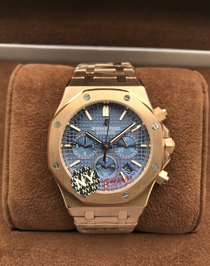 AUDEMARS PIGUET ROSE GOLD BLUE DIAL WATCH FOR MEN 1