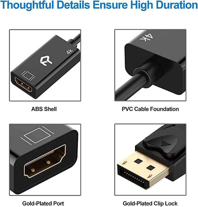 Rankie DP to HDMI Adapter, 4K Resolution Converter 5