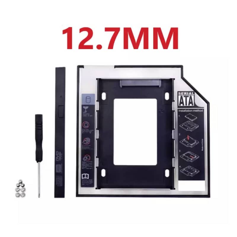 12.7mm 2.5″ SATA Second Fat SSD HDD Caddy Laptop Optical Drive Bay Alu 0