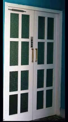 Double glass solid wood door ( White )