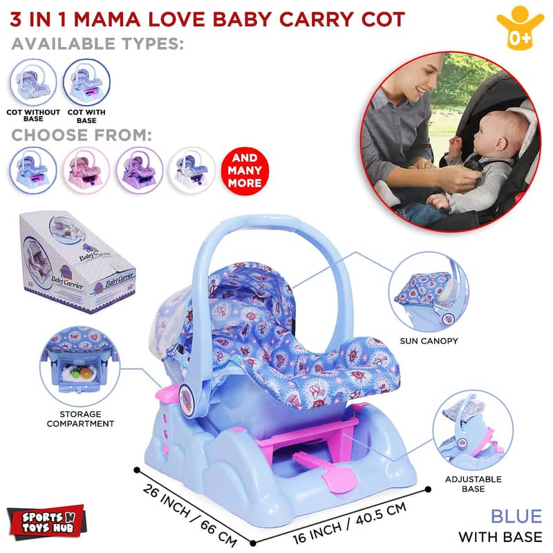 3 in 1 Mama Love Carry Cot With Base For New Born Baby Premium Quality 1