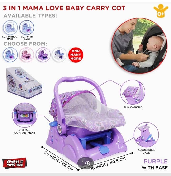 3 in 1 Mama Love Carry Cot With Base For New Born Baby Premium Quality 2