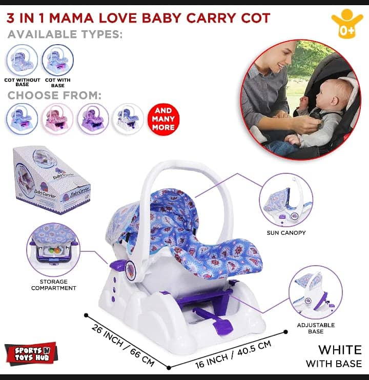 3 in 1 Mama Love Carry Cot With Base For New Born Baby Premium Quality 3