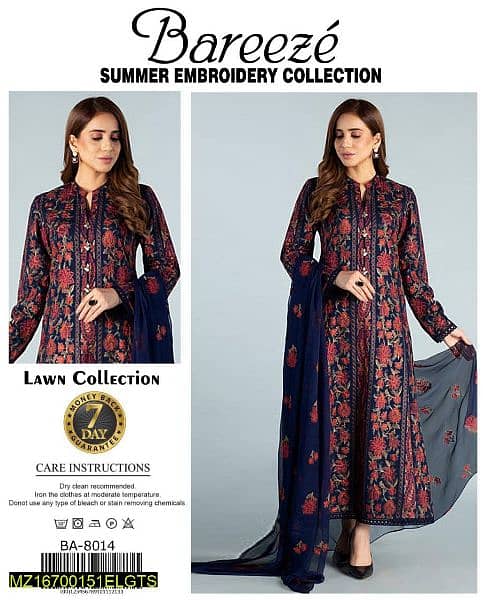 3 pcs embroidered Lawn Suit 0