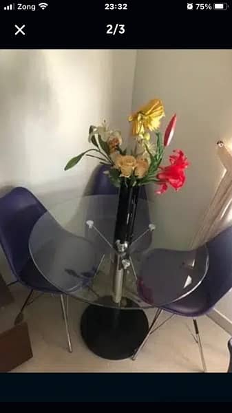 dinning table with 3 imported chairs  glass size 3/3 1