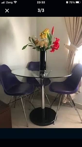 dinning table with 3 imported chairs  glass size 3/3 2