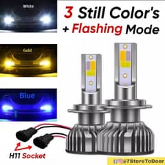 3 Color Led Fog Light For Cars (H11 Fitting Socket)