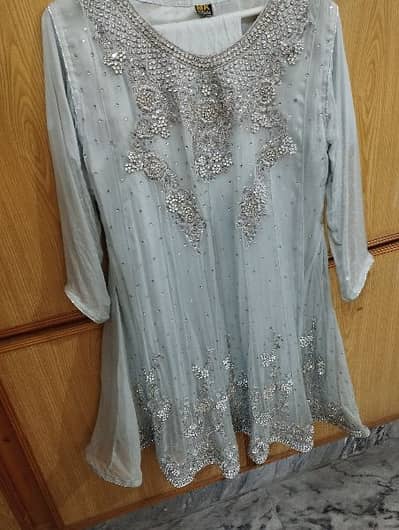 silver color frock with shrara and dopata slightly used