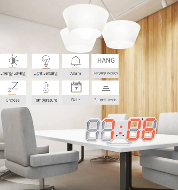 3D LED Wall Clock Modern Design Digital Table Clock Alarm Nightlight C 2