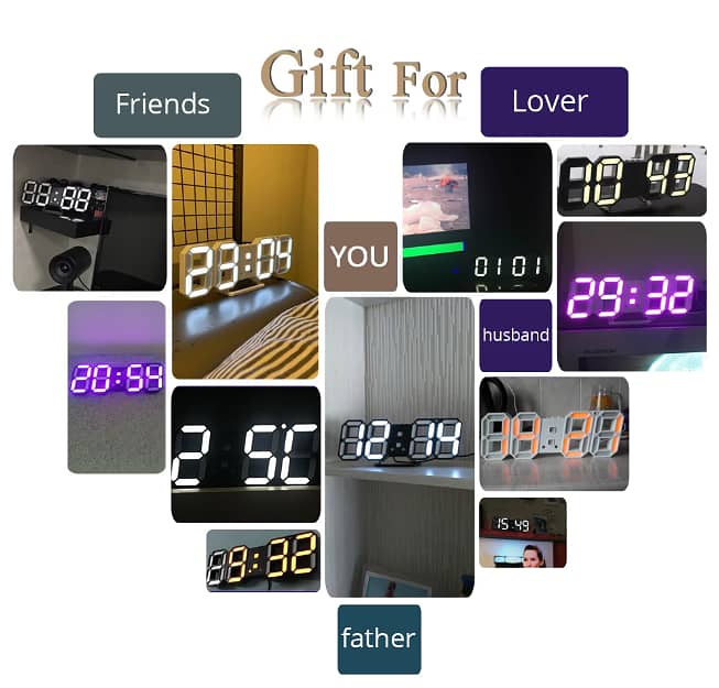 3D LED Wall Clock Modern Design Digital Table Clock Alarm Nightlight C 5
