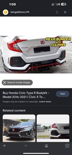 Honda civic 2017 to 2021 model Rs back sports bumper available