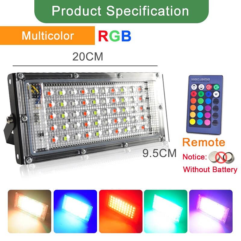 RGB flood light with remote control 50W LED waterproof IP66 ultra ligh 2