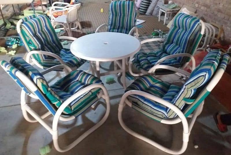 Outdoor Garden Furniture PVC pipe 4 chairs + 1 Table set 5