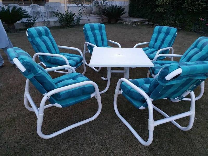 Outdoor Garden Furniture PVC pipe 4 chairs + 1 Table set 17