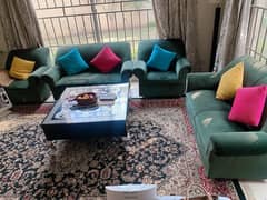greenish velvet fabric , 6 seater sofa